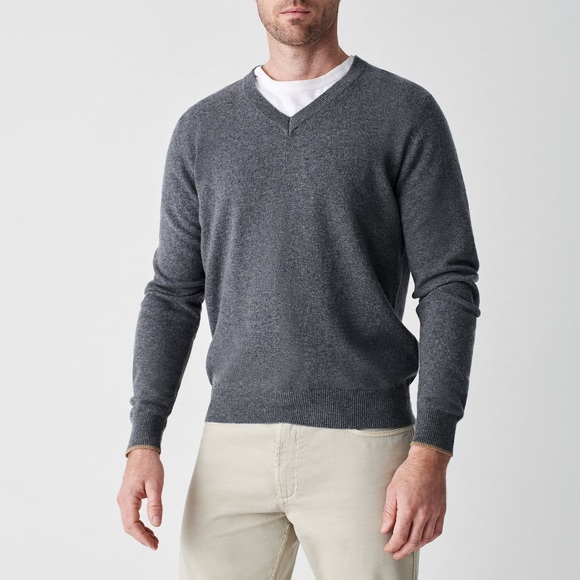 100% Cashmere Men’s Sweater V-Neck Grey Pullover Giorgio Sant’Angelo Size S NEW - Picture 6 of 6